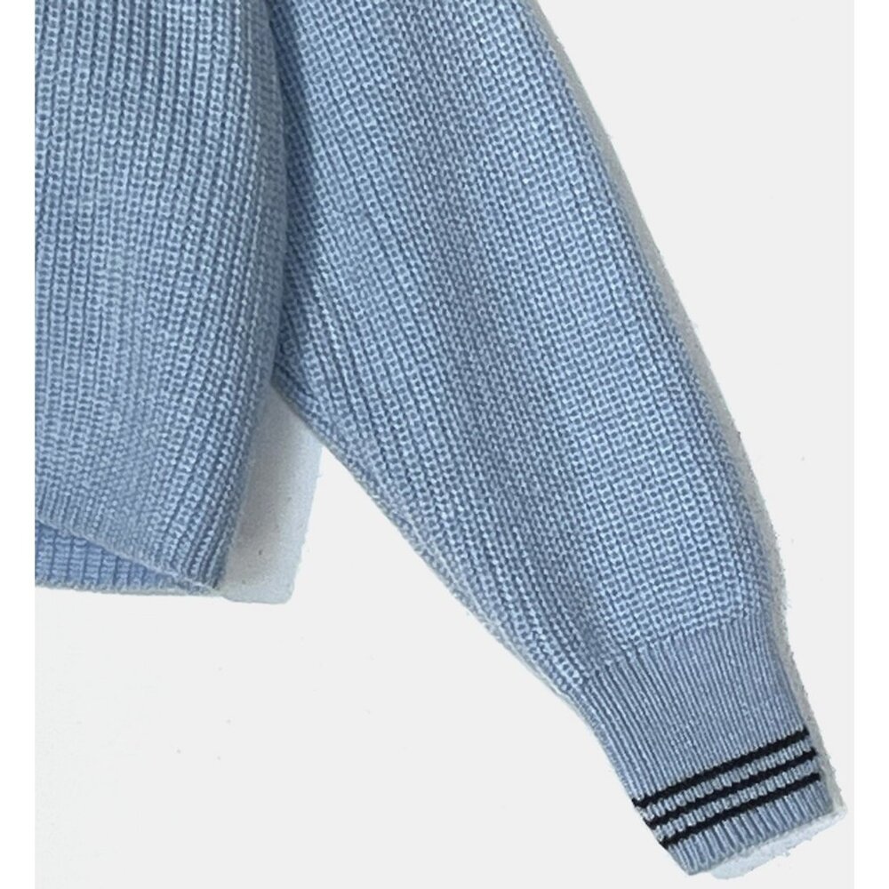 Cinq a Sept Blue Wool blend Cecile Sailor Ribbed Oversize Crop Sweater - Picture 9 of 12